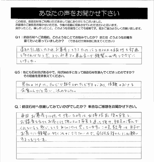 お墓参り代行(年4回プラン) S 様